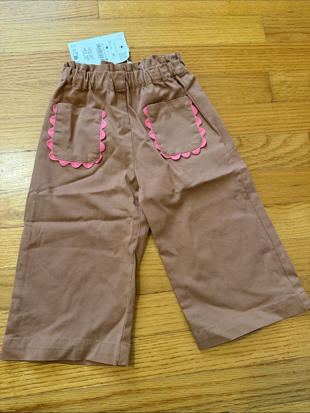 ZARA GIRLS 2 years Brown Capri Pants with Pink Scallop Trim
